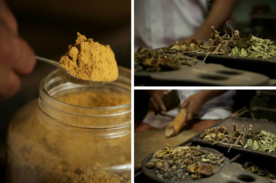 THE MEDICINE MAN  -  Malvatdavai, the aromatic powder used by certain communities for scrubbing the body of a bride during her ritualistic pre-wedding bath as it gives the body a tantalising aroma.  -  The traditional wooden board used for keeping the medicines chosen according to the prescription. 